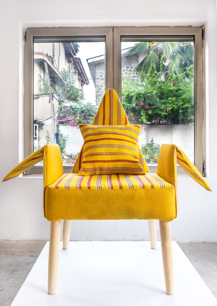 yellow ijoko abeti aja aso oke arm chair by inuda creations