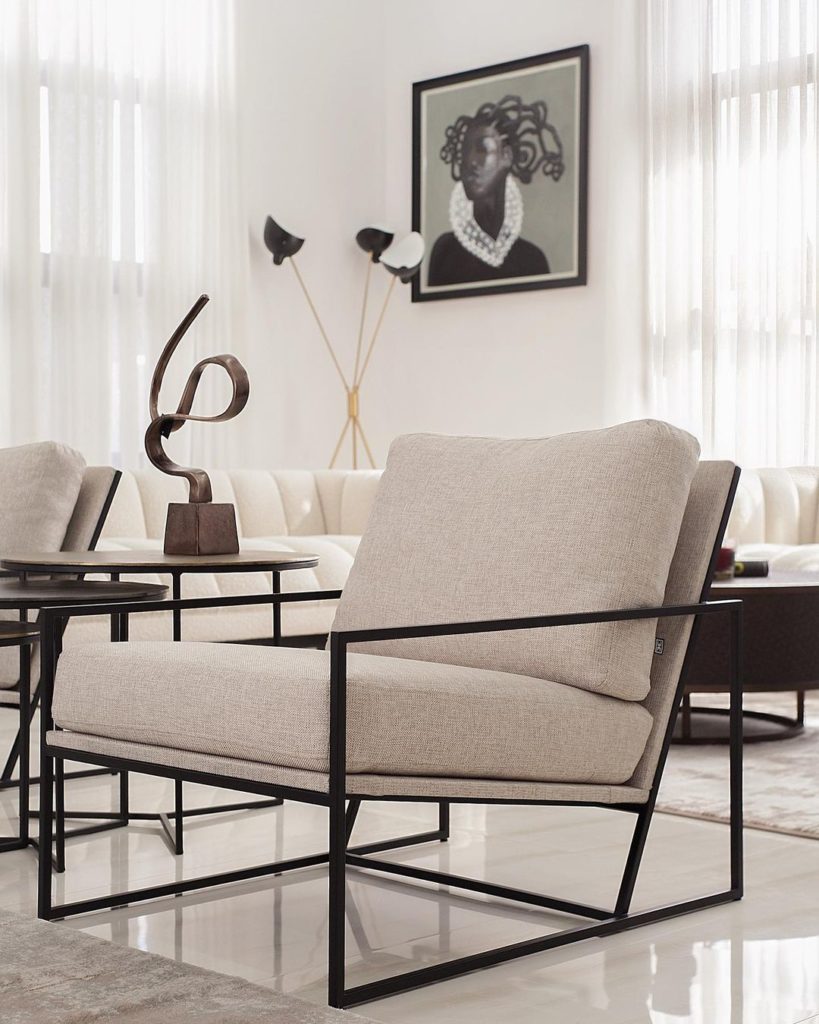 Modern armchair with black metal frames luxury ikoyi home decor by Urban Living