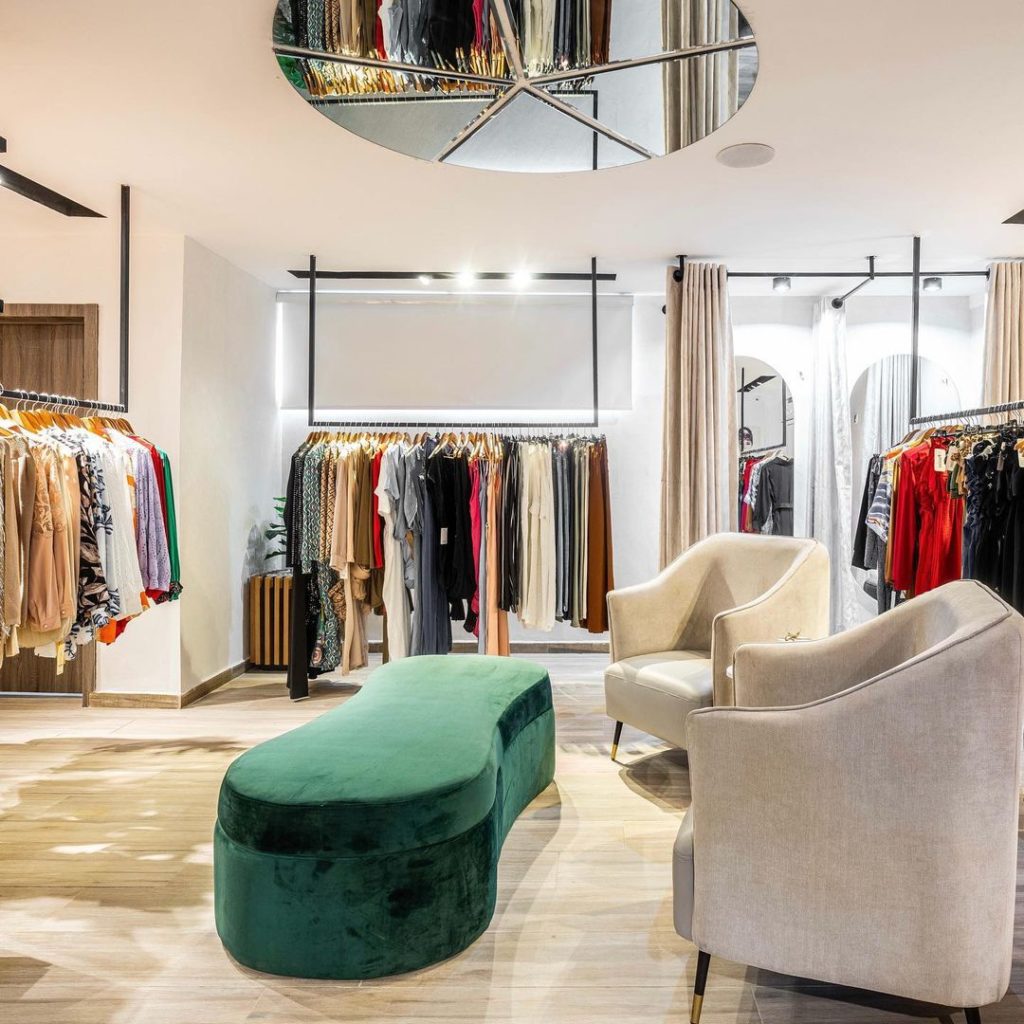 A view of the sitting area in Besaz fashion store, designed by HOA Interiors.