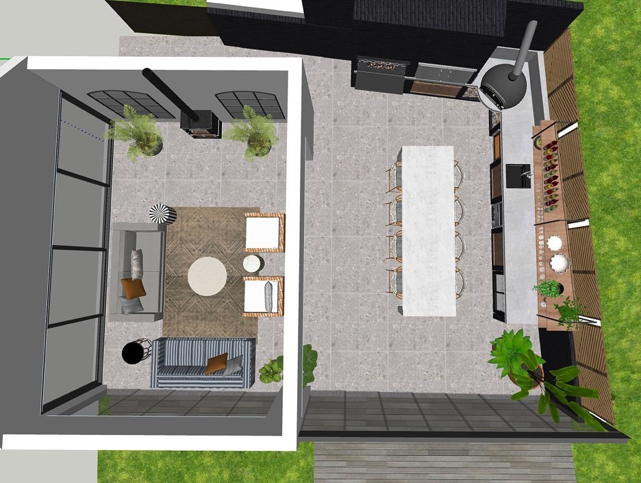 Design of the new indoor and outdoor entertainment area in Home A&J