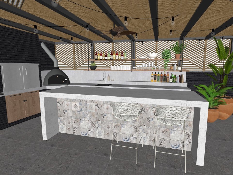 3D Visualization of the outdoor entertainment area design by South African Interior Designers, Douglas and Douglas.